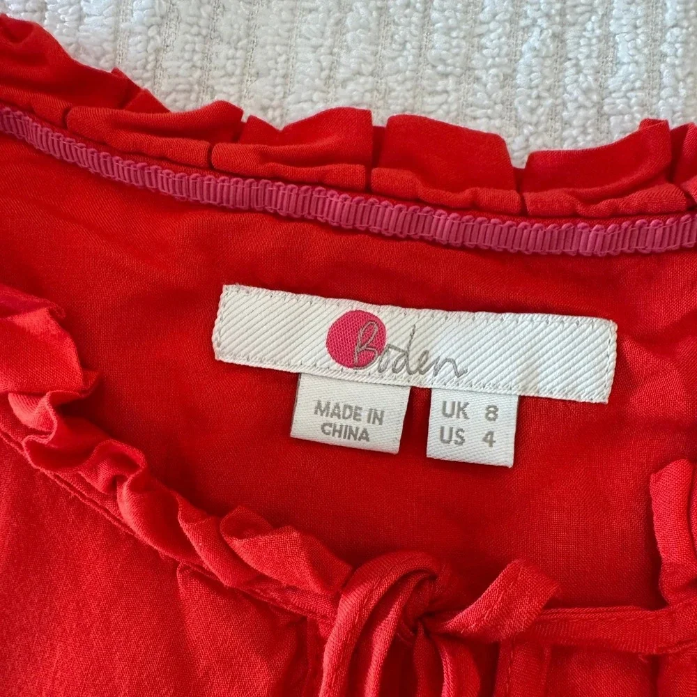 Boden Red Ruffle Collar Tie Neck Long Sleeve Blouse US 4 UK 8 W0269